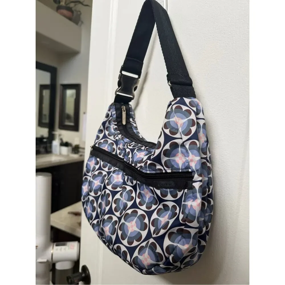 LeSportSac blue and white hobo nylon purse